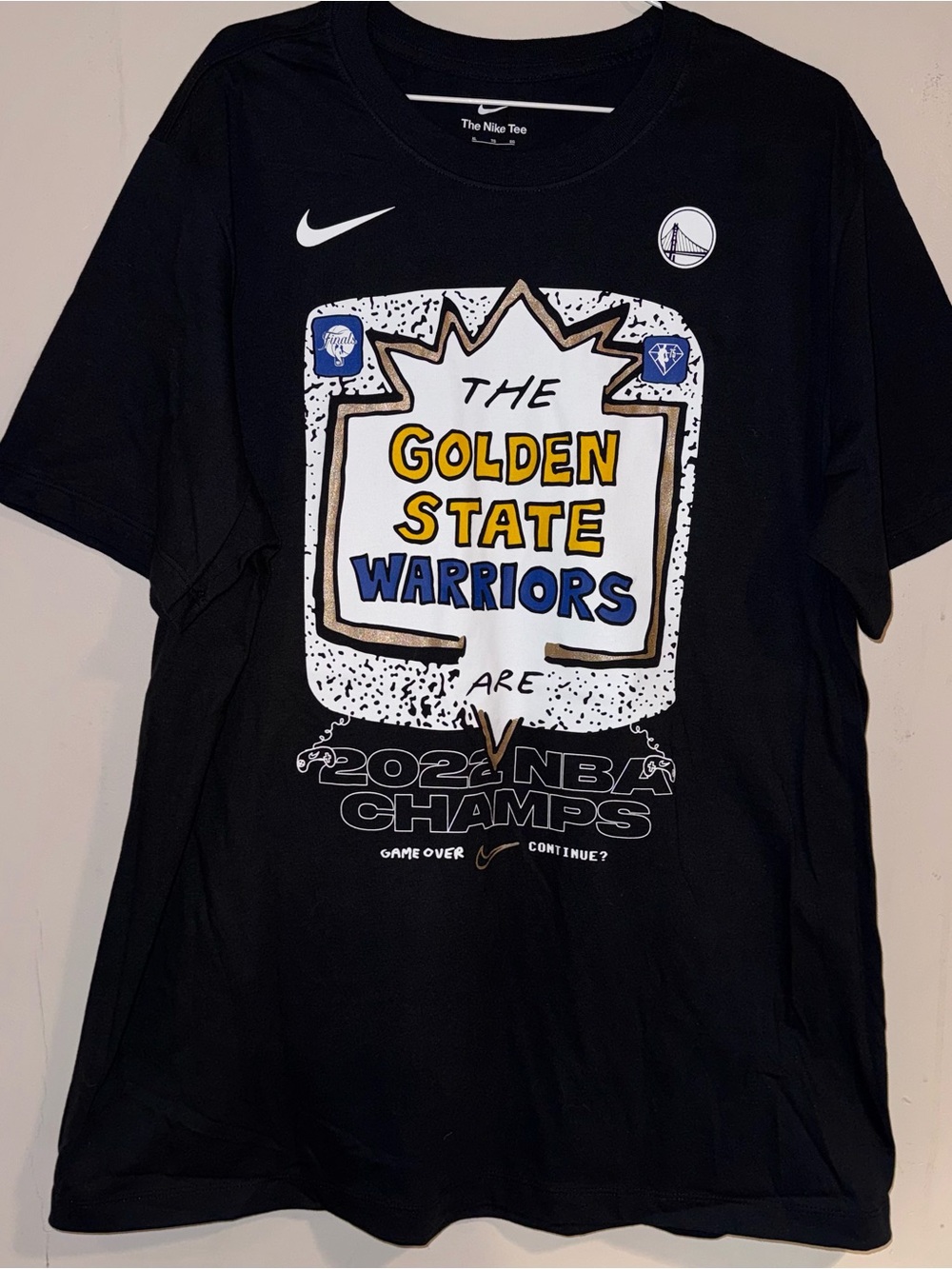 Nike Black Golden State Warriors Graphic Tee with Yellow and Blue Print